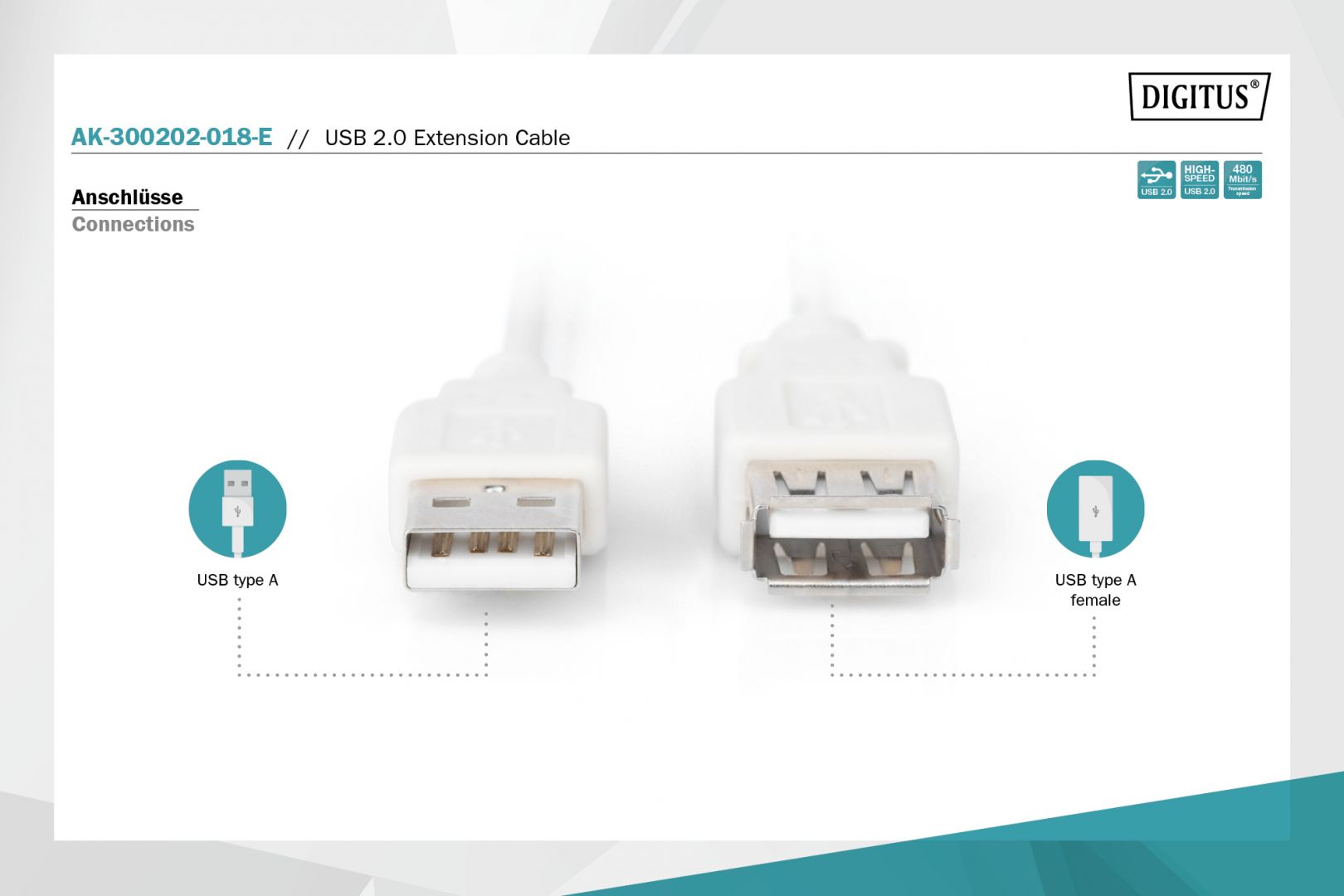 Assmann USB 2.0 extension cable, type A 1,8m Beige