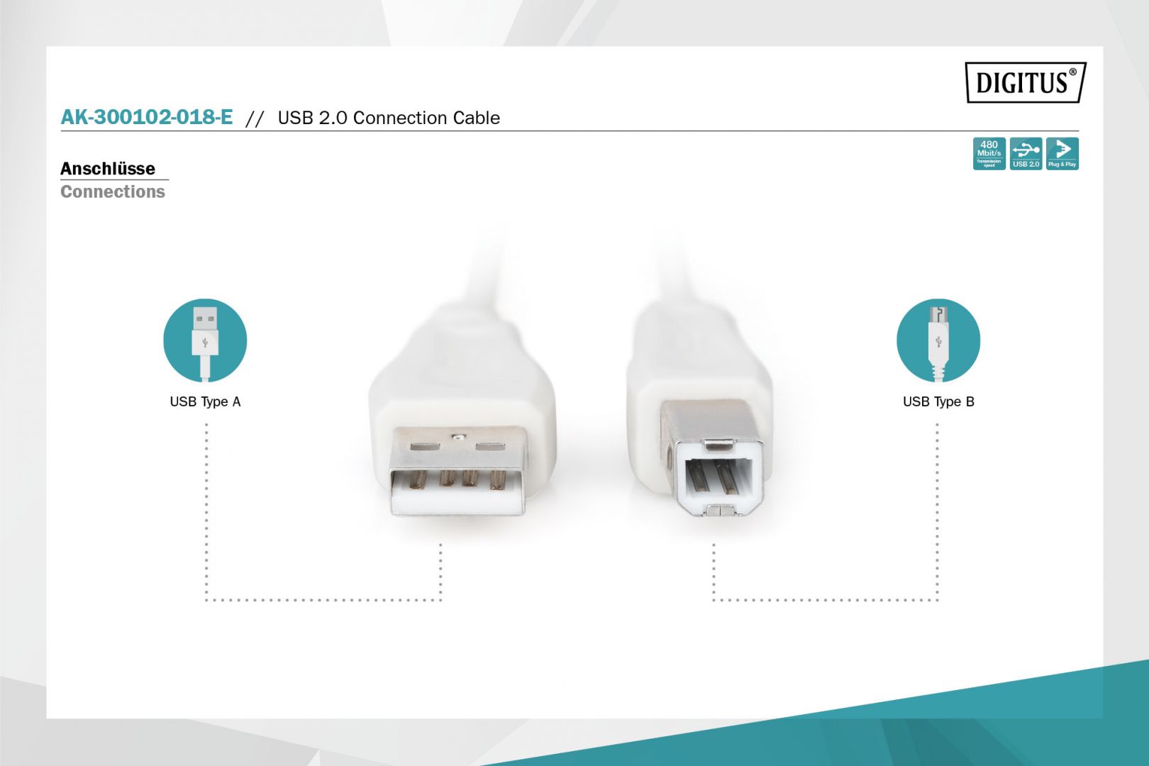 Assmann USB connection cable, type A - B 1,8m Beige