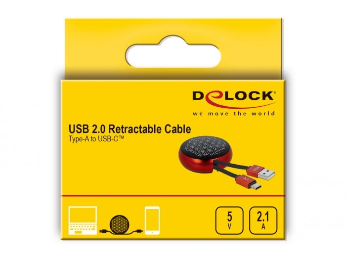 DeLock USB 2.0 Retractable Cable Type-A to USB-C Black/Red