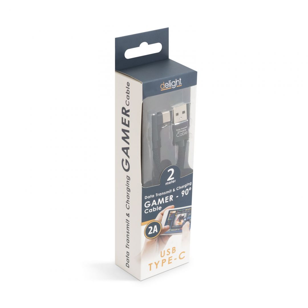 Delight USB Type-C 90° Adatkábel 2m Black
