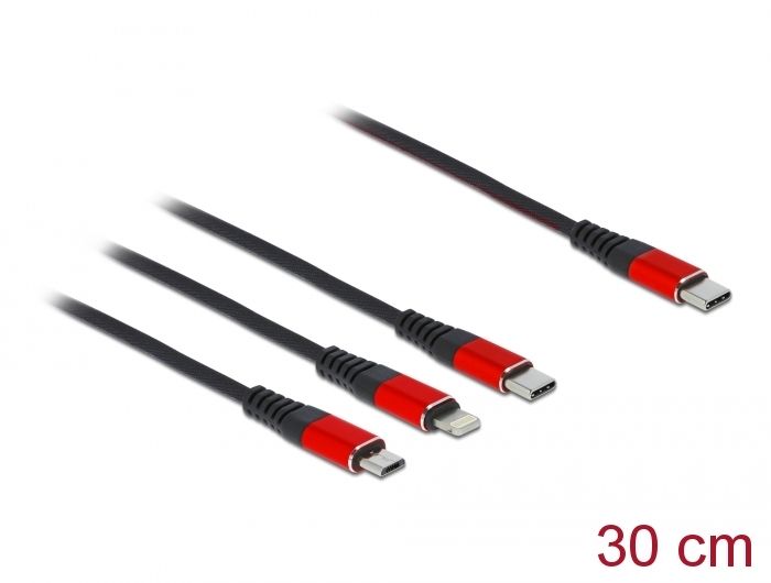 DeLock USB Charging 3 in 1 USB Type-C to Lightning/Micro USB/USB Type-C 30cm Cable