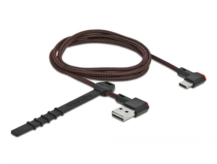 DeLock EASY-USB 2.0 Cable Type-A male to USB Type-C male angled left/right 1m Black