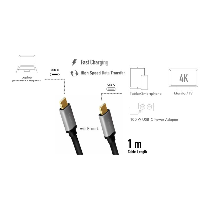 Logilink USB3.2 Gen2 Type-C cable C/M to C/M PD AV Alu 1m Black/Grey