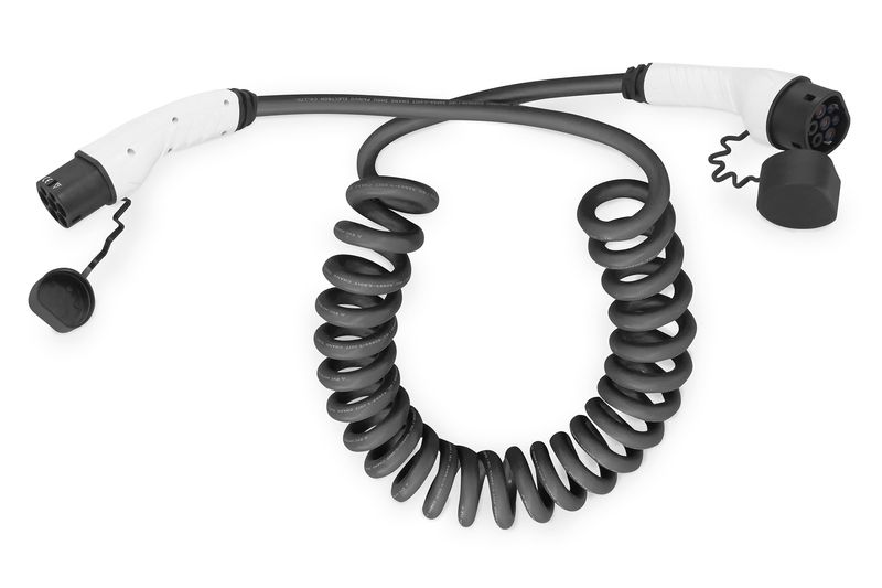 Digitus EV Charging - Three Phase 415V 32A Type 2 to Type 2 Spiral charger cable 7,5m Black