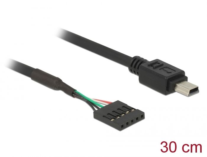 DeLock USB 2.0 pin header female 5 pin > USB 2.0 Type Mini-B male cable 0,3m Black