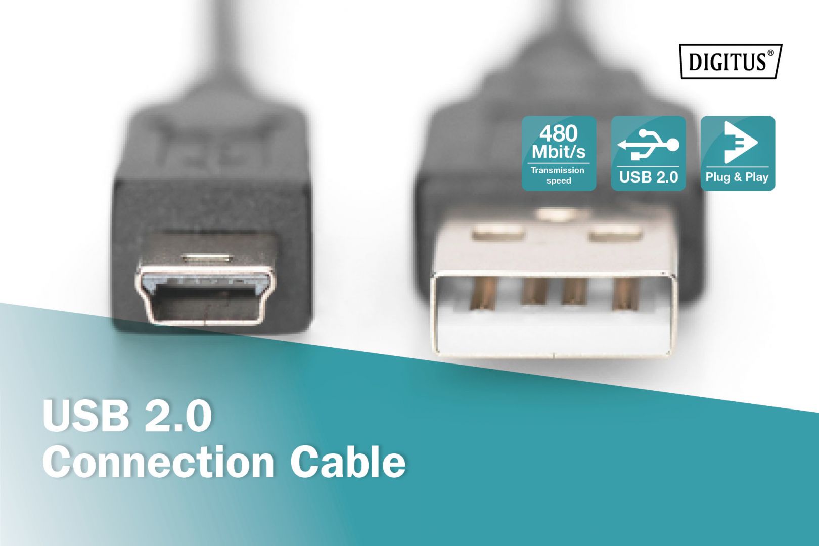 Digitus USB 2.0 connection cable type  A-mini B 3m Black
