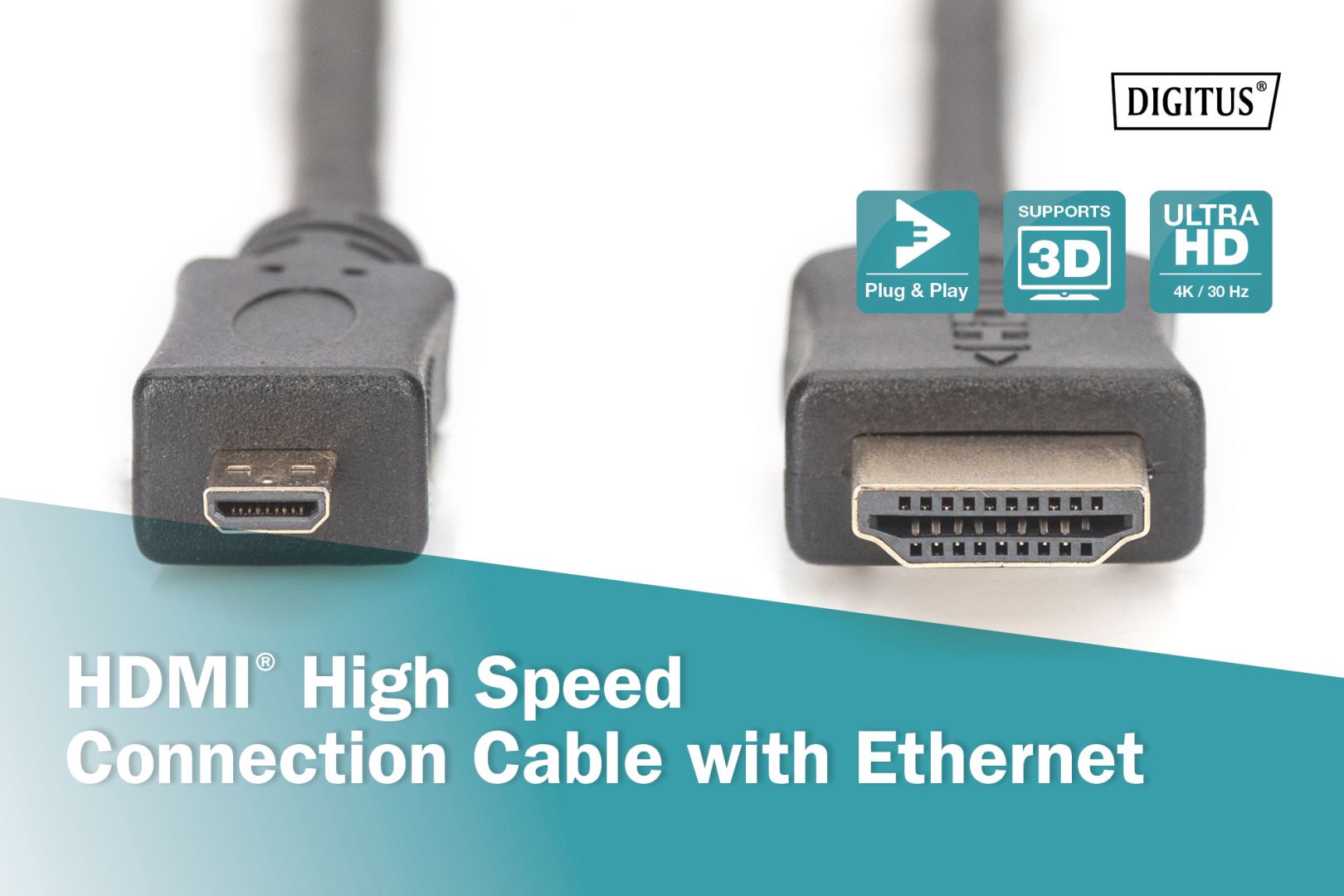 Digitus 4K HDMI High-Speed Connecting Cable Type D to Type A 2m Black