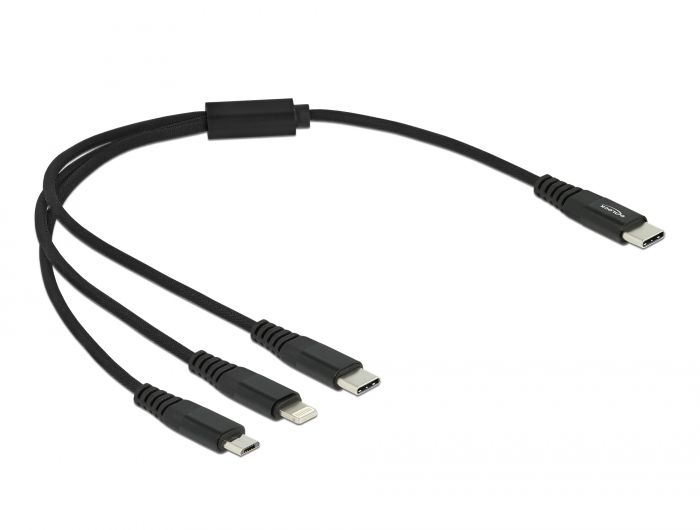 DeLock USB Charging Cable 3 in 1 USB Type-C to Lightning/ Micro USB / USB Type-C 0,3m Black