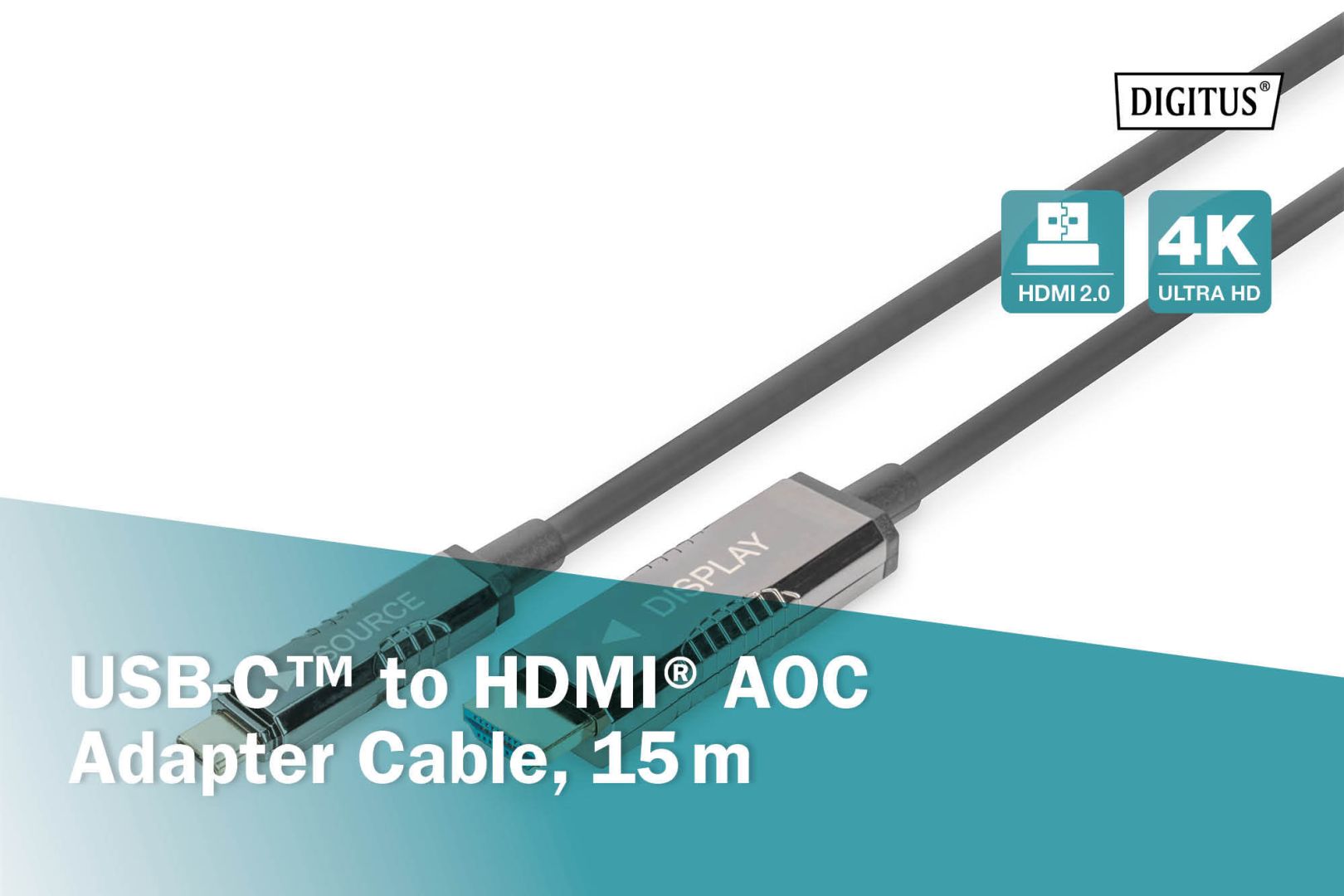 Digitus USB Type-C to HDMI AOC Adapter Cable 4K 15m Black