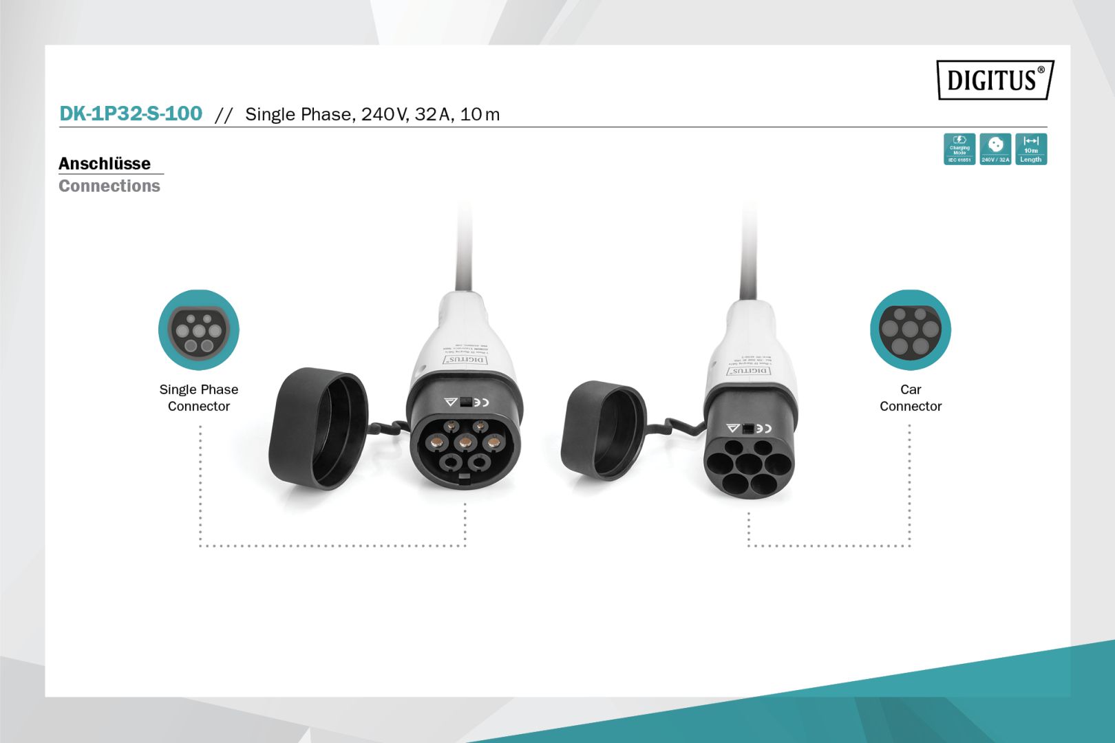 Digitus Spiral EV charging cable Type 2 to Type 2 10m Black