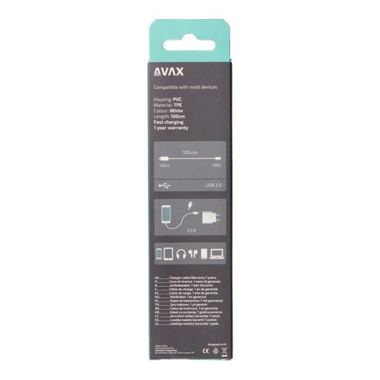 Avax CB103W PURE USB-A - Type-C 1m Cable White