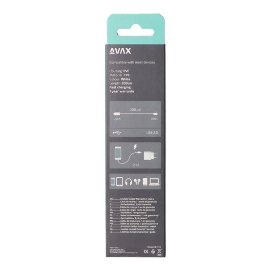 Avax CB123W PURE USB-A - Type-C 2m Cable White