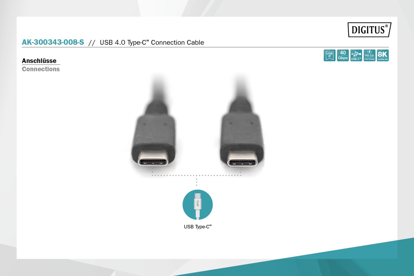 Digitus USB 4.0 Type-C connection cable 1m Black