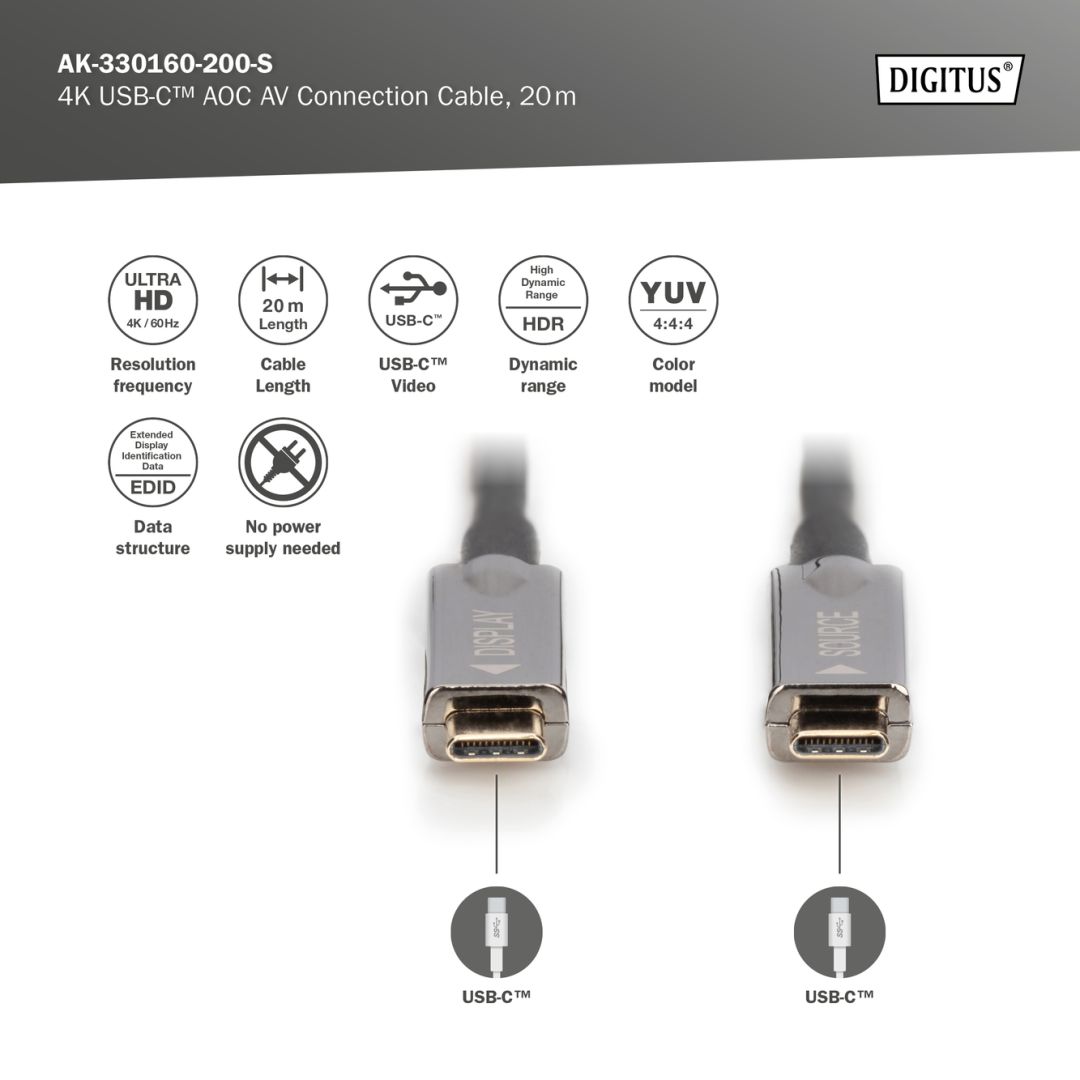 Digitus USB Type-C-to USB Type-C cable 20m Black