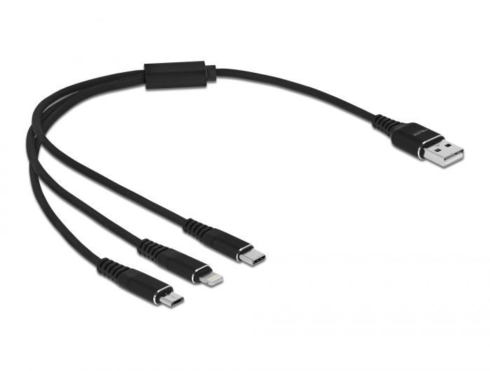 DeLock USB Charging Cable 3in1 Type-A to Lightning/Micro USB/USB Type-C 0,3m Black