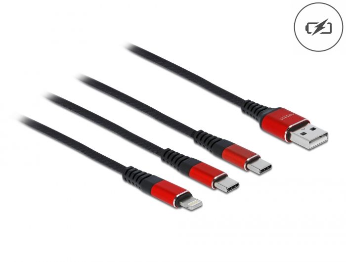 DeLock USB Charging Cable 3in1 Type-A to Lightning/Micro USB/USB Type-C 0,3m Black