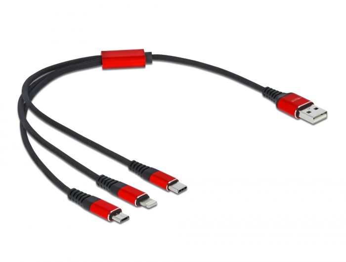 DeLock USB Charging Cable 3in1 Type-A to Lightning/Micro USB/USB Type-C 0,3m Black