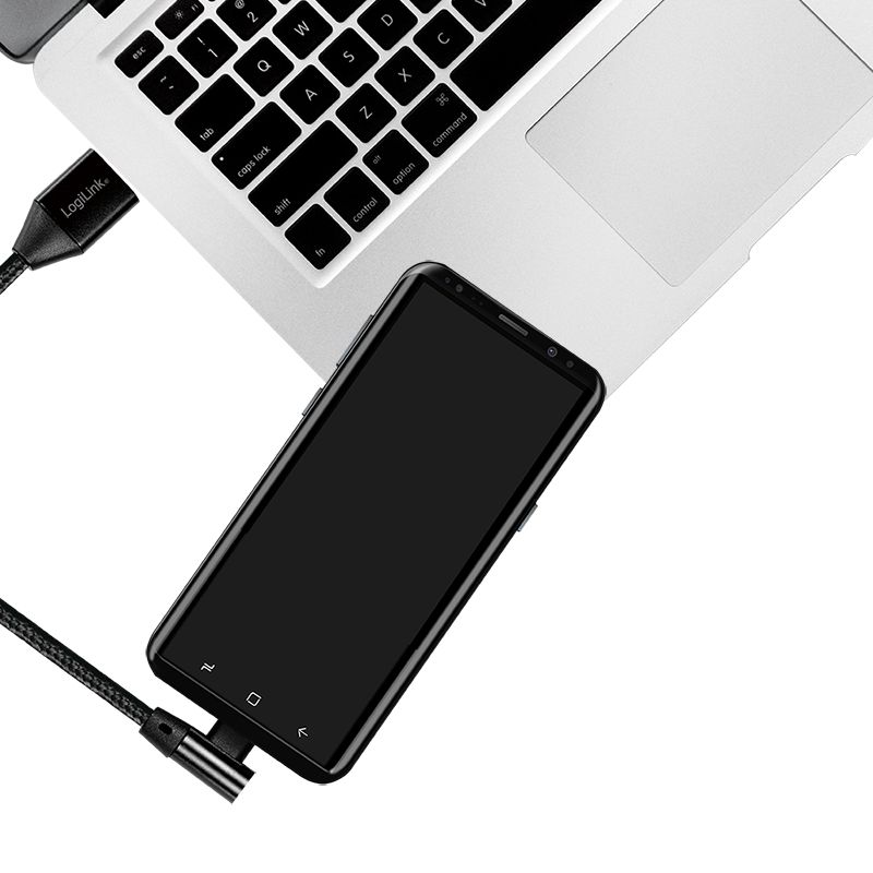 Logilink USB 2.0 Type-C cable C/M (90°) to USB-A/M 0,3m Black