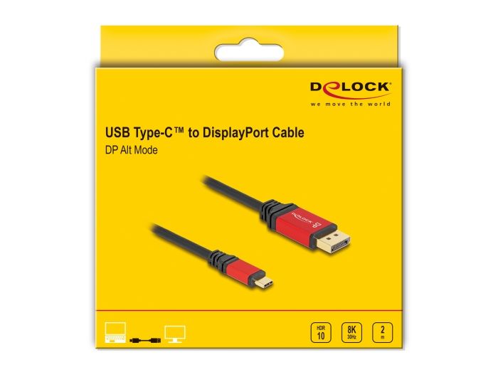 DeLock USB Type-C to DisplayPort Cable (DP Alt Mode) 8K 30 Hz with HDR function 2m Black/Red