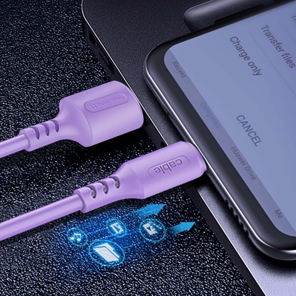 ColorWay USB to Type-C cable (soft silicone) 2.4A 1m Purple