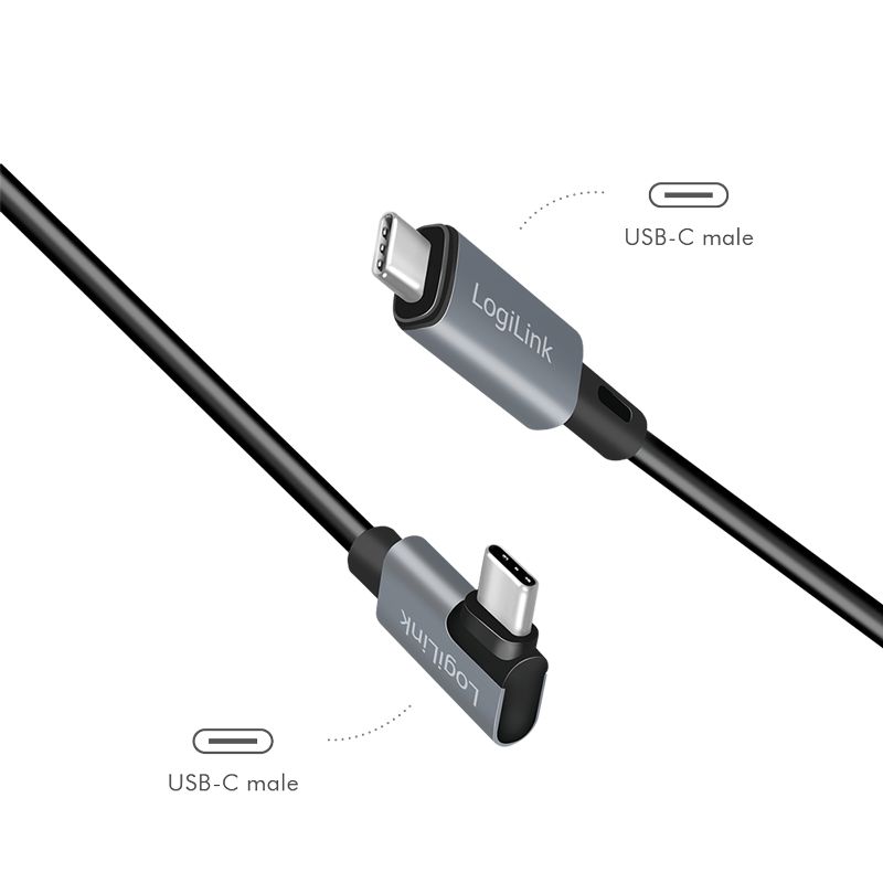 Logilink USB 2.0 Type-C cable C/M 90° to USB-C/M E-mark 3m Black/Grey