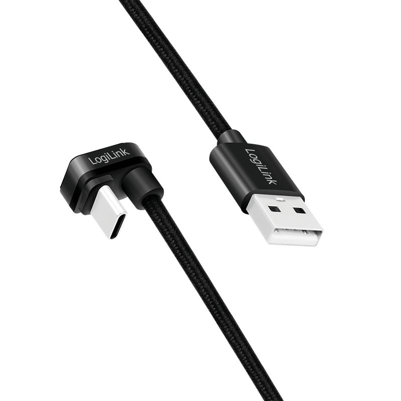 Logilink USB 2.0 Type-C cable C/M 180° to USB-A/M alu 1m Black