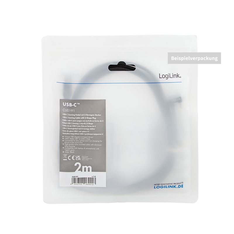 Logilink USB 2.0 Type-C cable C/M 180° to USB-A/M alu 1m Black