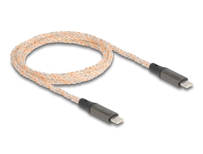 DeLock USB 2.0 Cable USB Type-C male to male PD 3.0 100W with RGB illumination 1,2m Transparent