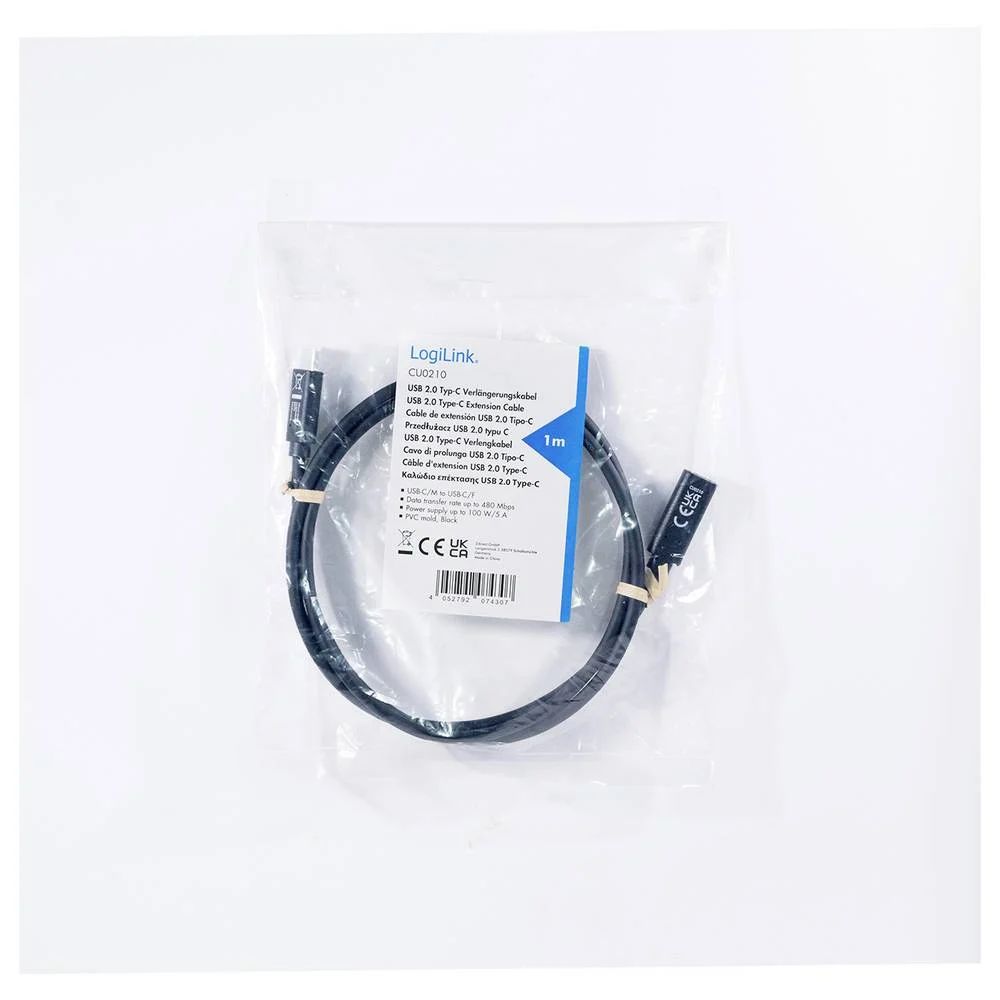 Logilink USB 2.0 Type-C kábel C/M-USB-C/F PD 2m Black