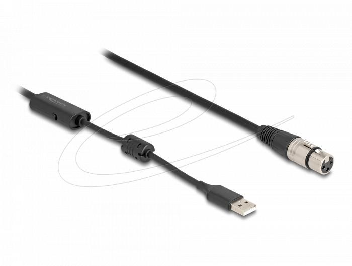 DeLock High-Res Audio Converter Cable XLR 3 pin to USB Type-A analogue to digital 3m Black