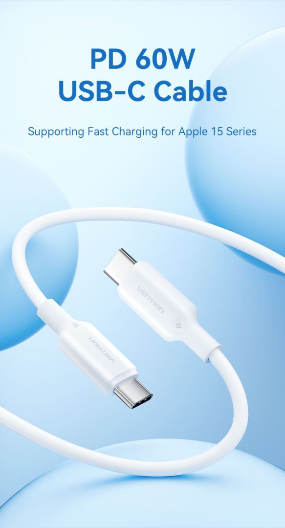 Vention USB 2.0 Type-C Male to Type-C Male 3A Cable 2m White