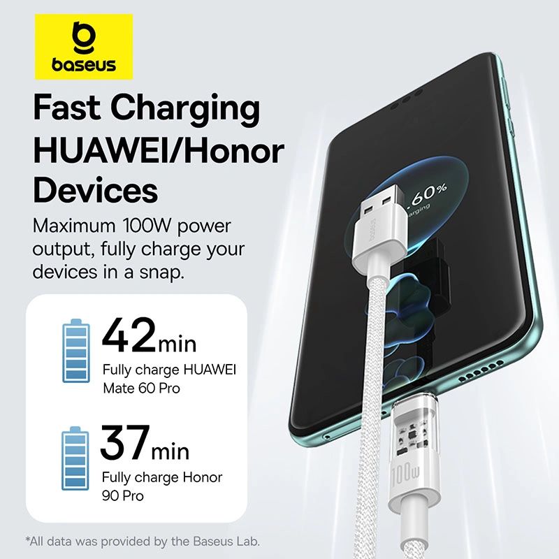 Baseus Gem USB to Type-C 100W Fast-Charging Data Cable 2m White