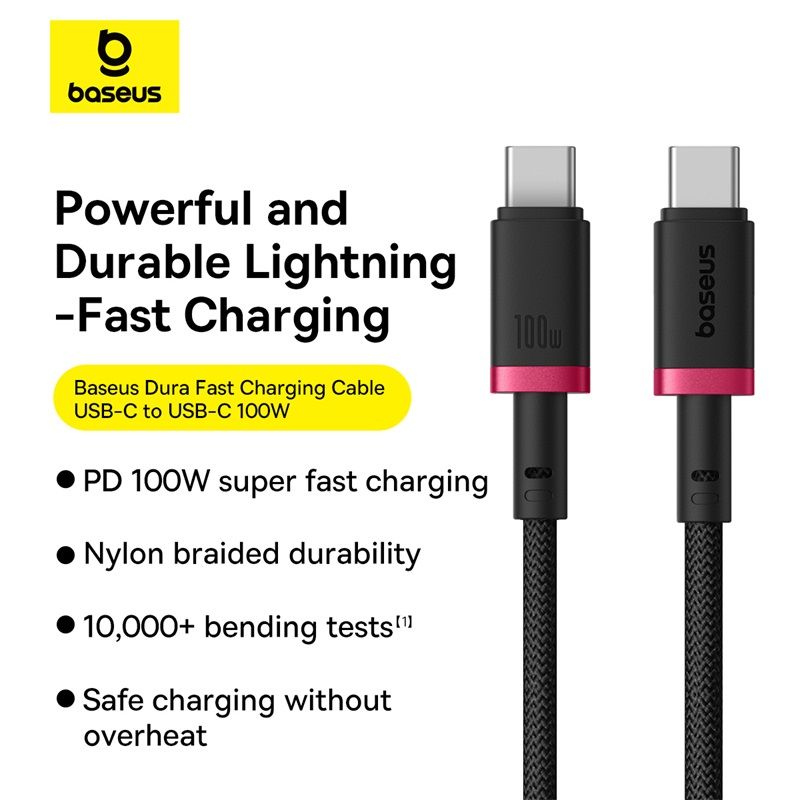 Baseus Dura Type C to Type C 100 W fast charging cable 1m Black/Red