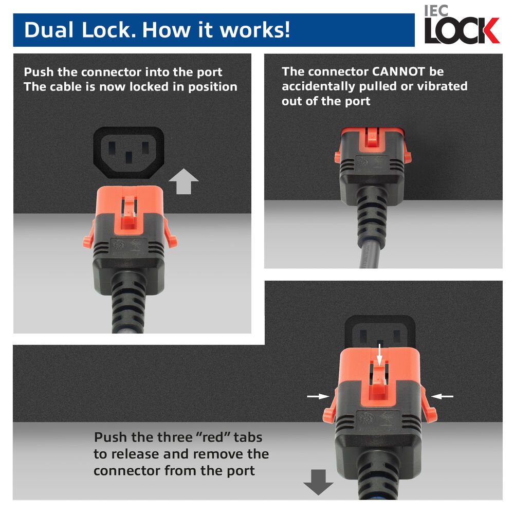 ACT PL0041 Powercord C14 IEC Lock+ Dual Locking - C15 IEC Lock+ 1m Black