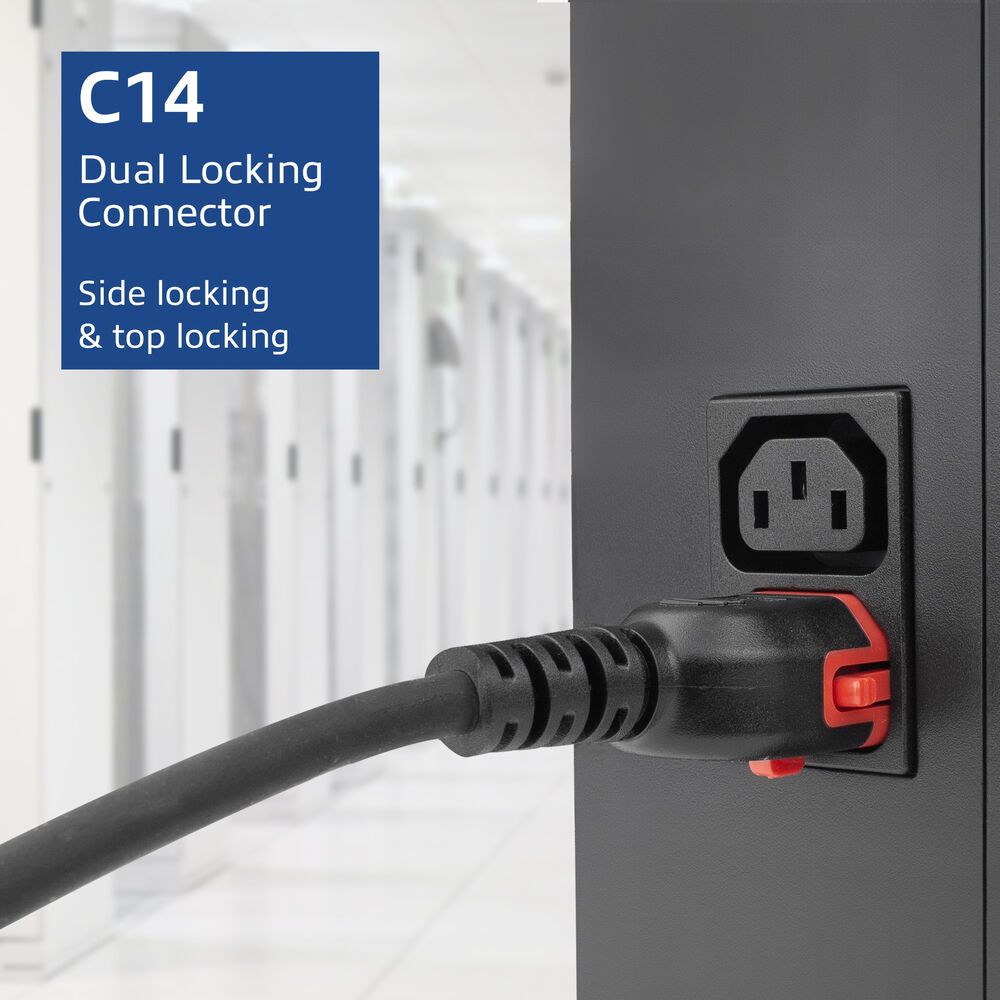 ACT PL0041 Powercord C14 IEC Lock+ Dual Locking - C15 IEC Lock+ 1m Black