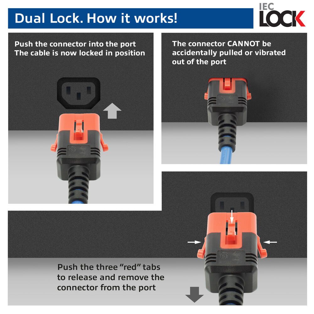 ACT PL0071 Powercord C14 IEC Lock+ Dual Locking - C15 IEC Lock+ 1m Blue