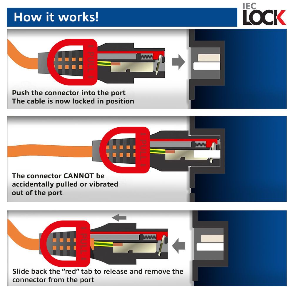 ACT PL0072 Powercord C14 IEC Lock+ Dual Locking - C15 IEC Lock+ 2m Blue