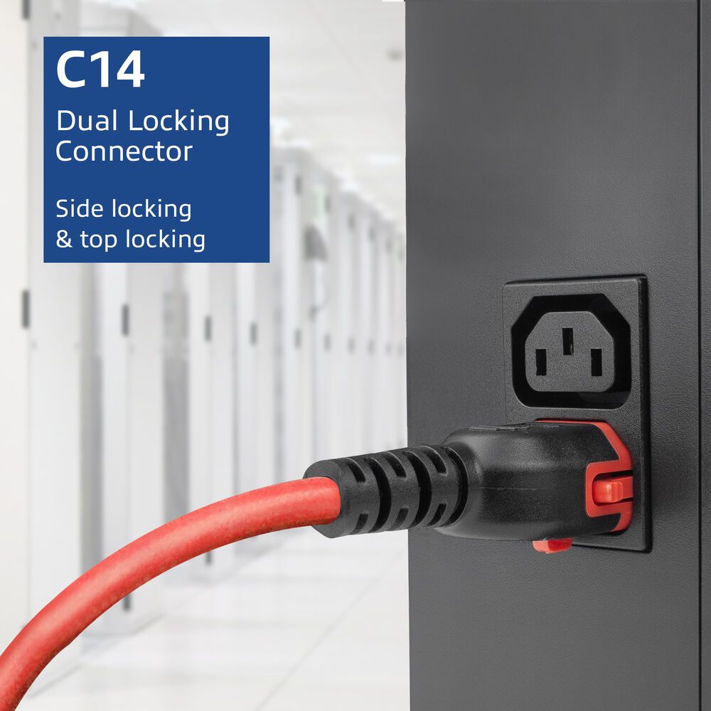 ACT PL0061 Powercord C14 IEC Lock+ Dual Locking - C15 IEC Lock+ 2m Red