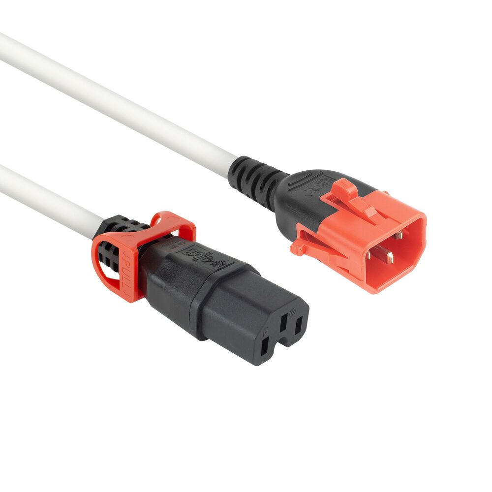 ACT PL0051 Powercord C14 IEC Lock+ Dual Locking - C15 IEC Lock+ 1m White
