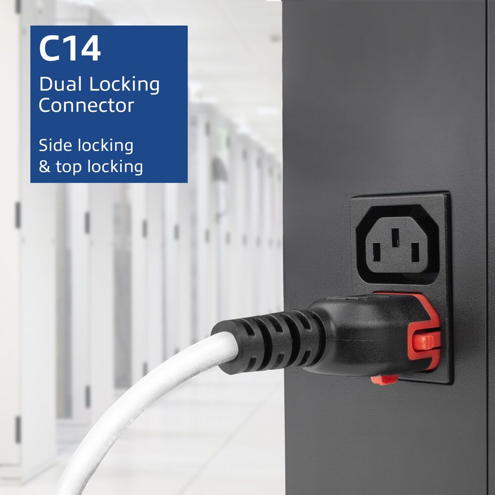 ACT PL0051 Powercord C14 IEC Lock+ Dual Locking - C15 IEC Lock+ 1m White