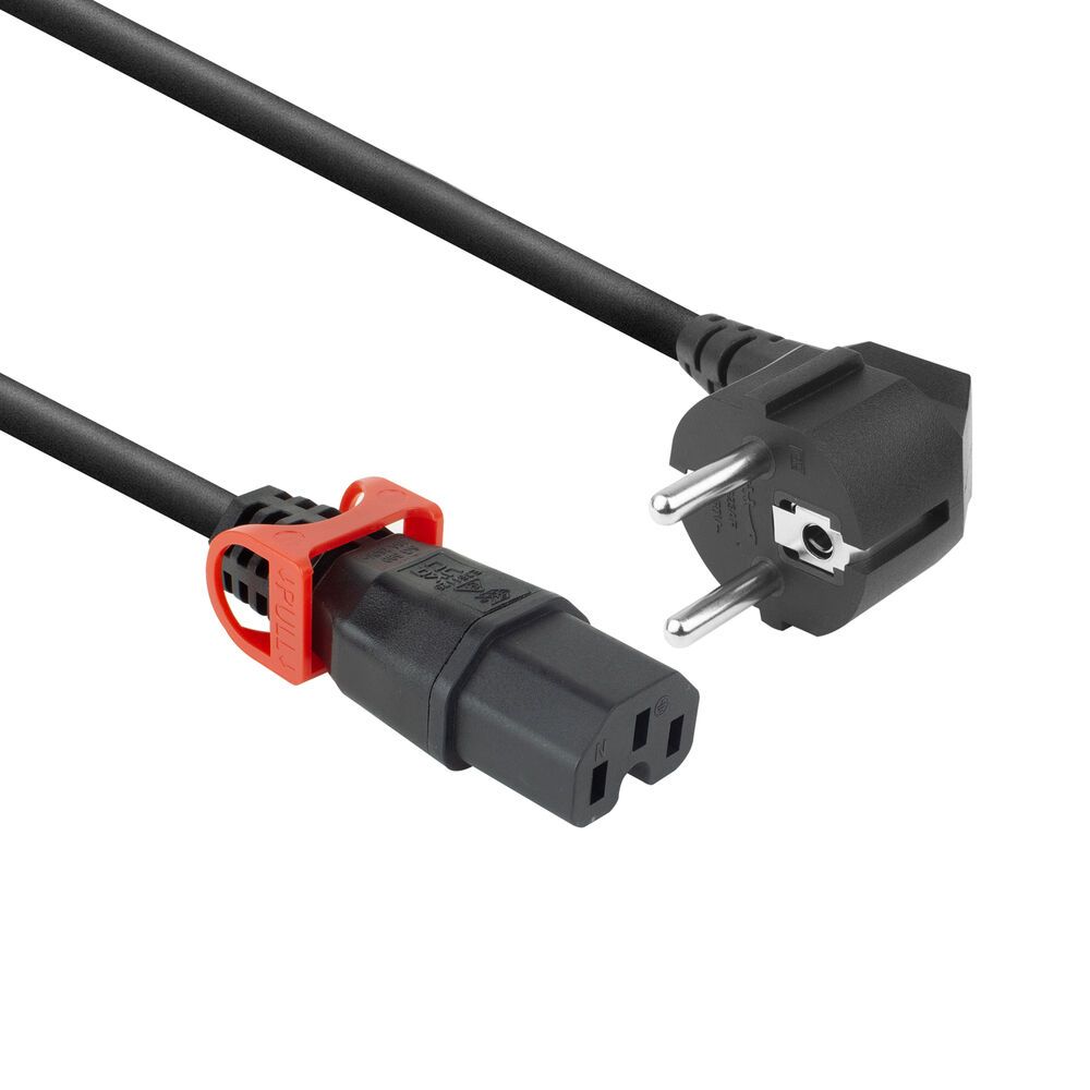 ACT PL0092 Powercord Schuko CEE 7/7 male (angled) - C15 IEC Lock+ 2m Black