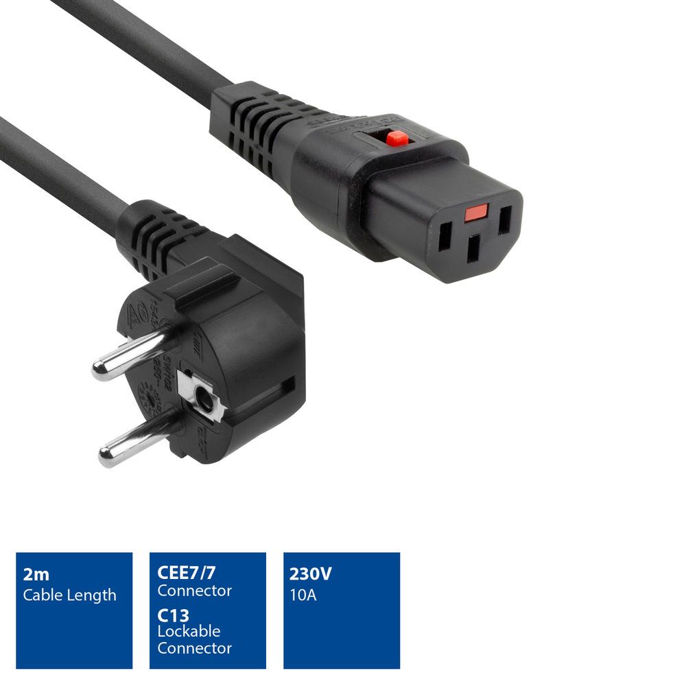 ACT AK5040 Powercord Schuko CEE 7/7 male (angled) - C13 IEC Lock 2m Black