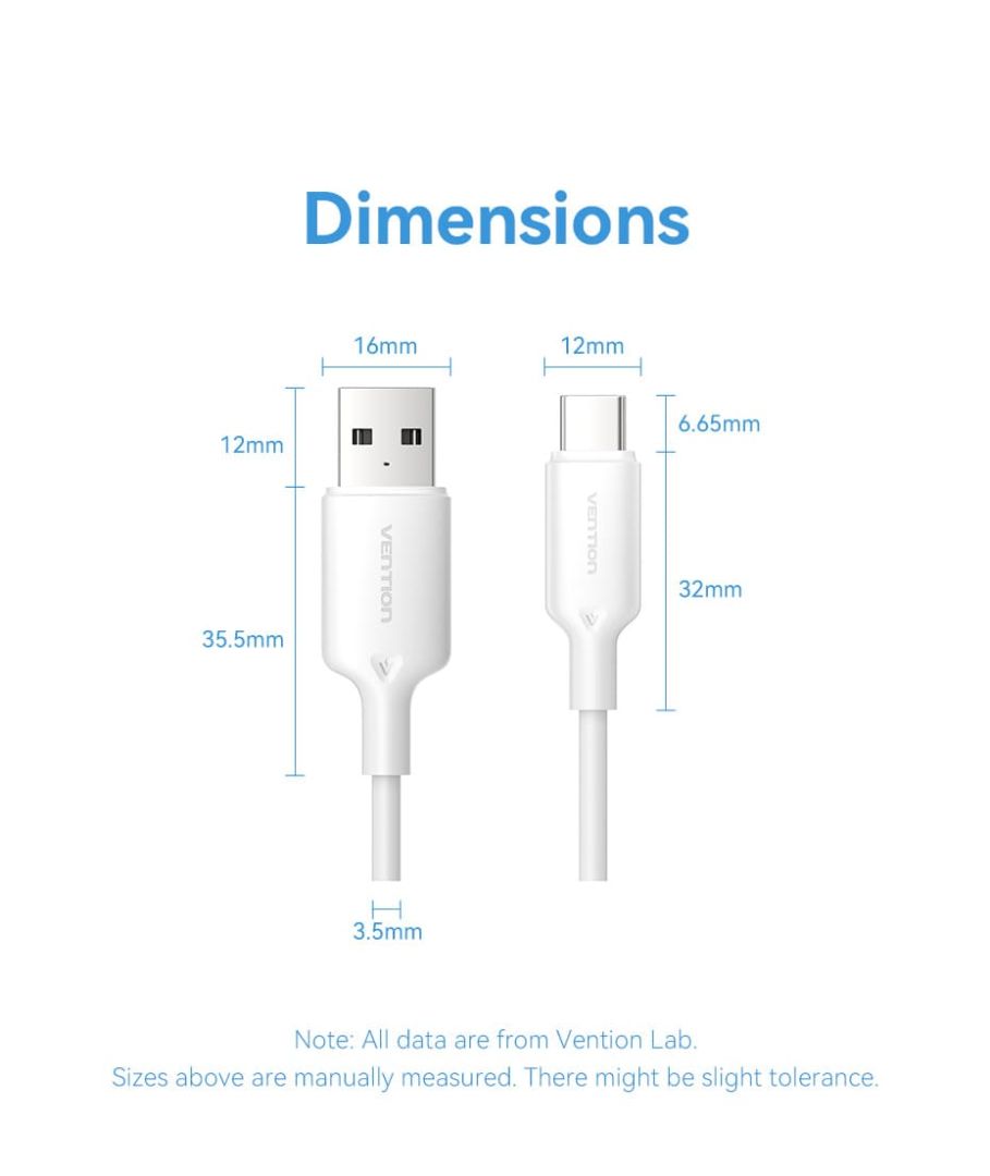 Vention Vention USB 2.0 A Male to C Male 3A PVC Type cable 1m White