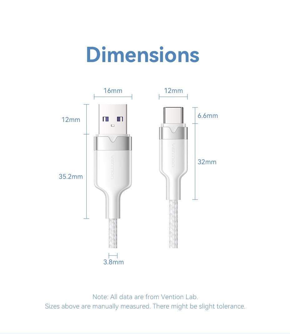 Vention USB 2.0 A Male to C Male 6A Aluminum Alloy Type cable 1m White