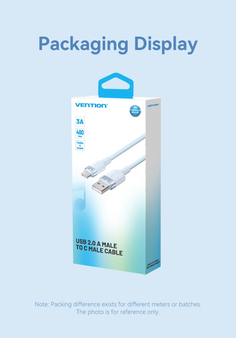 Vention USB 2.0 A Male to C Male 3A Aluminum Alloy Type cable 1m Black