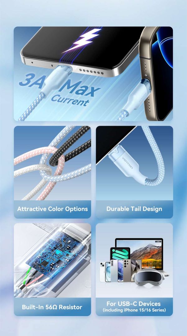 Vention USB 2.0 A Male to C Male 3A Aluminum Alloy Type cable 1m Pink