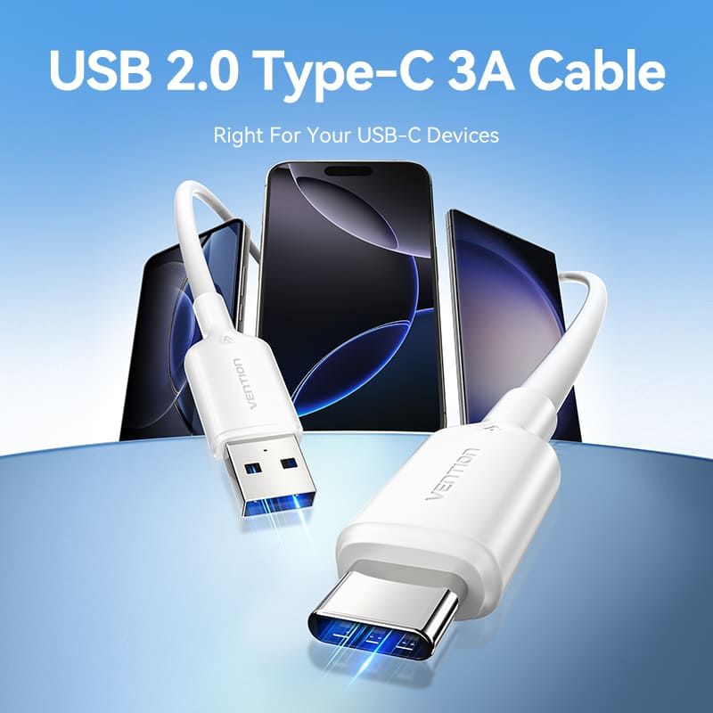 Vention USB 2.0 A Male to C Male 3A PVC Type cable 2m White