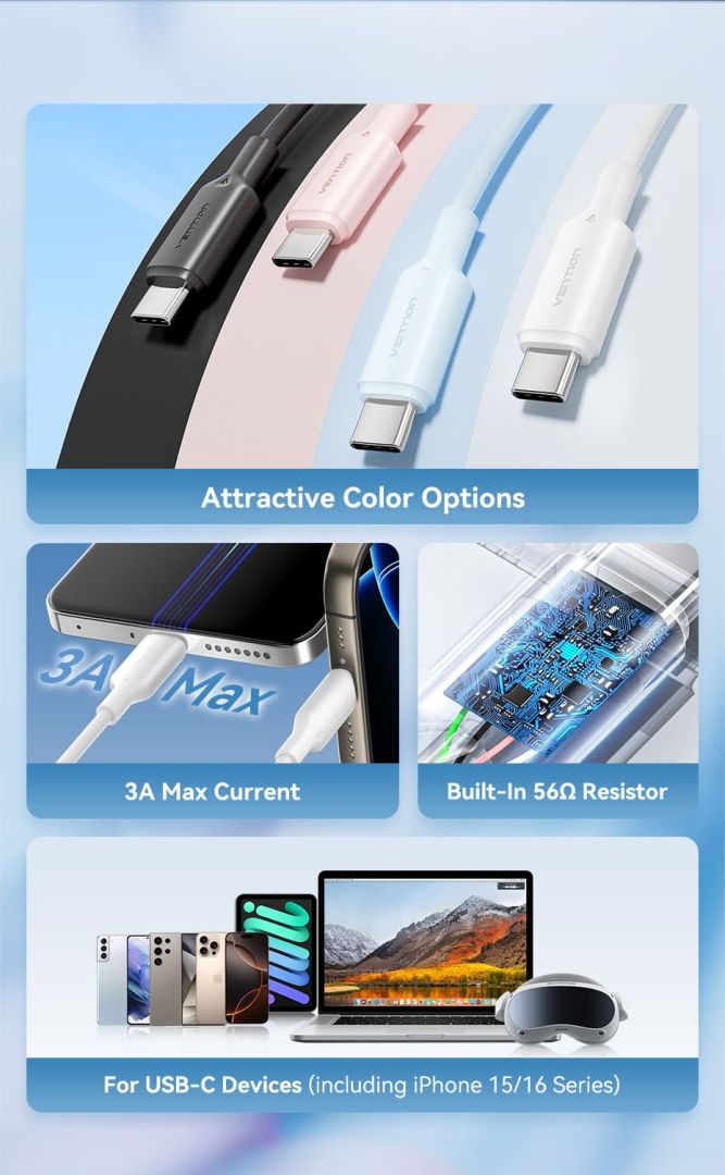 Vention USB 2.0 A Male to C Male 3A PVC Type cable 2m White
