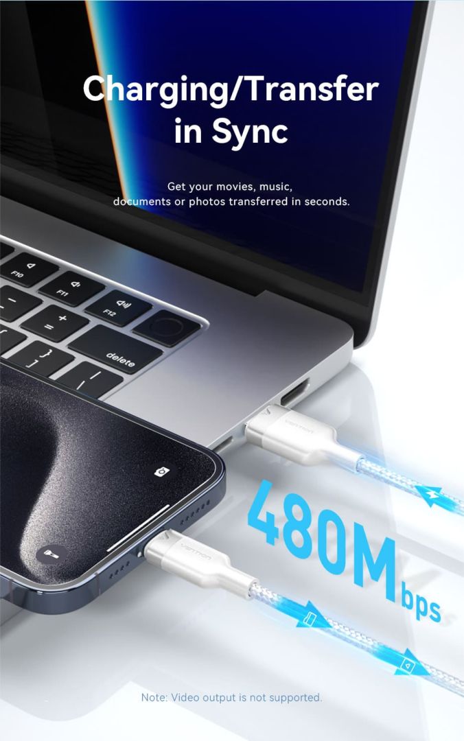 Vention USB 2.0 A Male to C Male 6A Aluminum Alloy Type cable 2m White