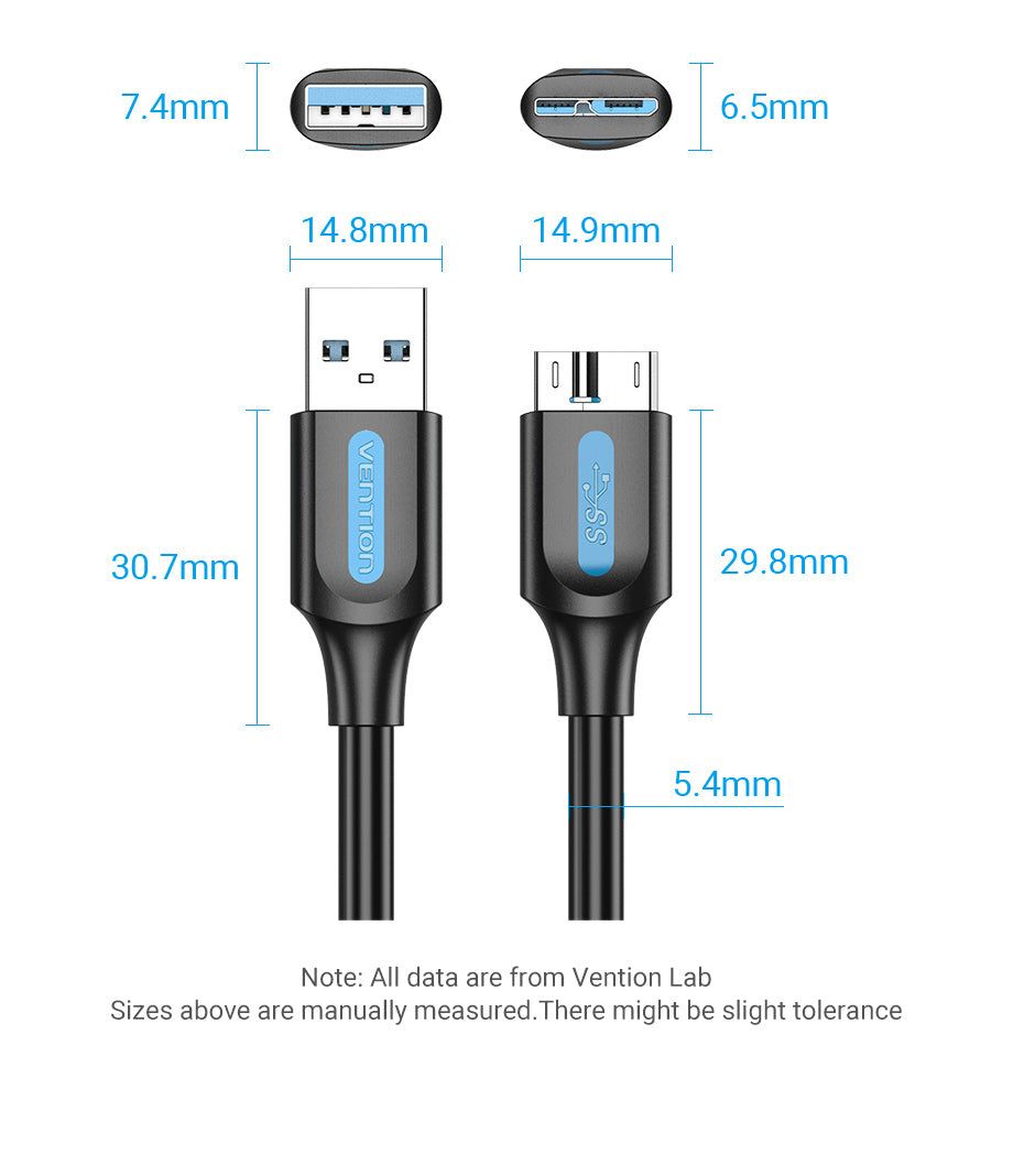 Vention USB 3.0 A Male to Micro-B Male PVC Type cable 1,5m Black